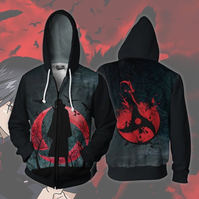 Naruto Anime Whirlwind Uchiha Itachi Black Cosplay Adult Unisex 3D Printed Hoodie Sweatshirt Jacket With Zipper