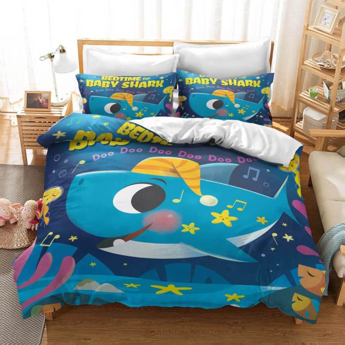 Cartoon Baby Shark Bedding Set Kids Quilt Duvet Covers Bed Sheets Sets