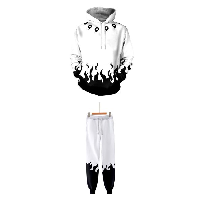2Pcs/Set Naruto Anime Six Paths White Cosplay Adult Unisex 3D Printed Hoodie Sweatshirt Pullover And Pant