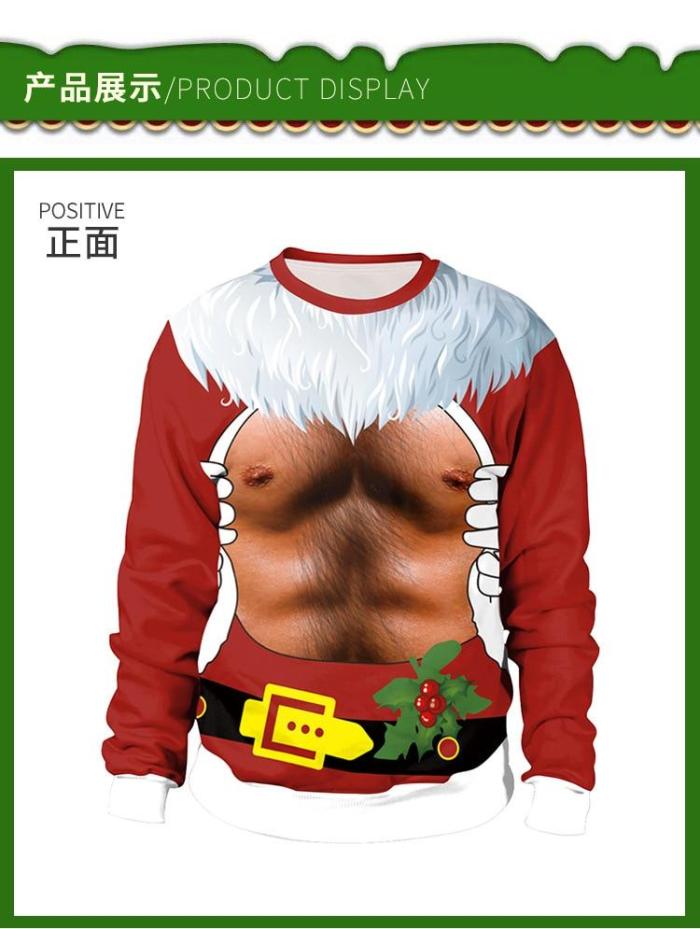 Ugly Christmas Sweater For Holidays Santa Elf Funny Fake Hair Sweatshirt Autumn Winter Blouses Clothing