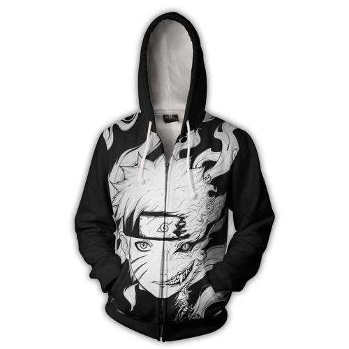 Naruto Anime Black Uzumaki Naruto Big Head Cosplay Adult Unisex 3D Printed Hoodie Sweatshirt Jacket With Zipper