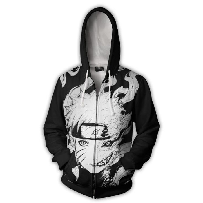 Naruto Anime Black Uzumaki Naruto Big Head Cosplay Adult Unisex 3D Printed Hoodie Sweatshirt Jacket With Zipper