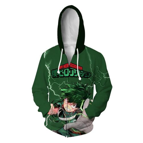 My Hero Academy Anime Update Midoriya Izuku Deku Green Cosplay Adult Unisex 3D Printed Hoodie Sweatshirt Jacket With Zipper