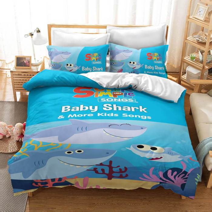 Cartoon Baby Shark Bedding Set Kids Quilt Duvet Covers Bed Sheets Sets