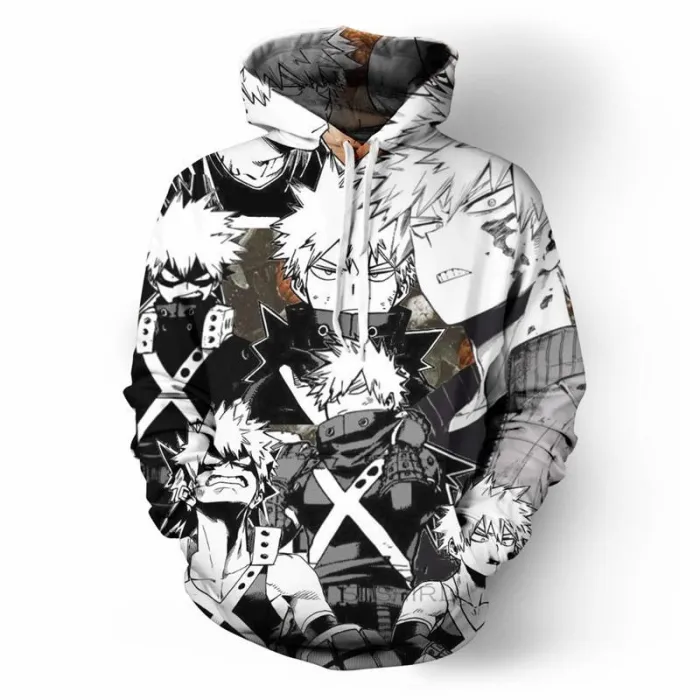 My Hero Academy Anime Bakugou Katsuki Black White Cosplay Adult Unisex 3D Printed Hoodie Sweatshirt Pullover