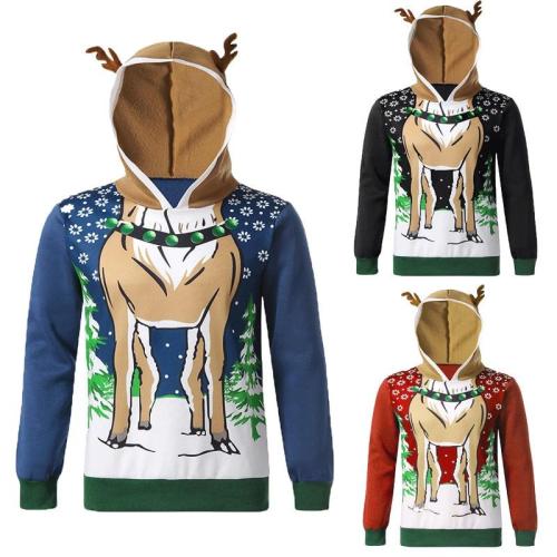 Christmas Sweater Elk Fawn Print Hoodie Long Sleeve Clothes Pullover Casual Blouse Sweaters
