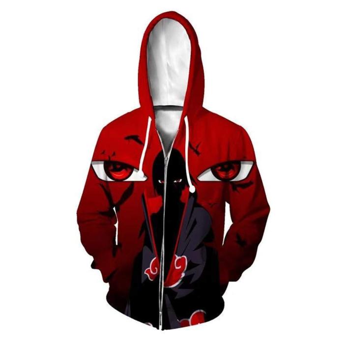 Naruto Anime Red Uchiha Itachi Cosplay Adult Unisex 3D Printed Hoodie Sweatshirt Jacket With Zipper