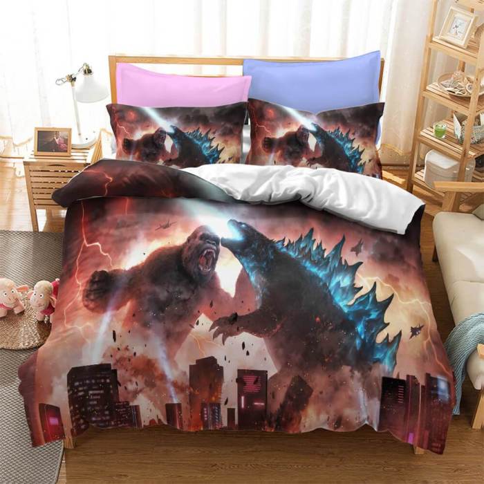 Godzilla Vs Kong Cosplay Bedding Set Quilt Duvet Cover Sheets Sets