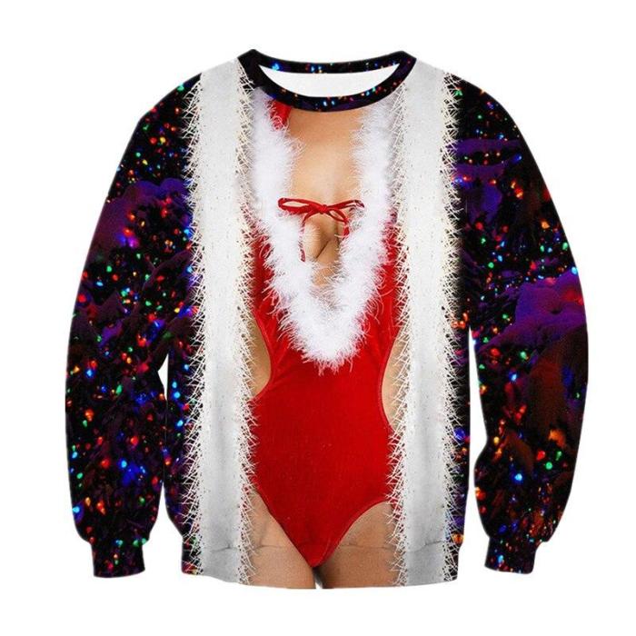 Ugly Christmas Sweater Santa Elf Funny Christmas Fake Hair Jumper Autumn Winter Tops Clothing