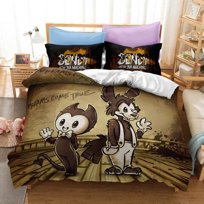 Bendy And The Ink Machine Kids Bedding Set Quilt Duvet Cover Bed Sheets