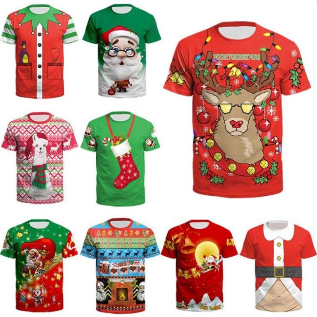 Ugly Christmas T-Shirt Santa Claus Printed Loose Pullover T-Shirt