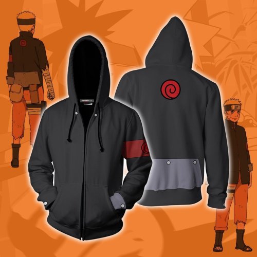 Naruto Anime Black Uzumaki Naruto Cosplay Adult Unisex 3D Printed Hoodie Sweatshirt Jacket With Zipper