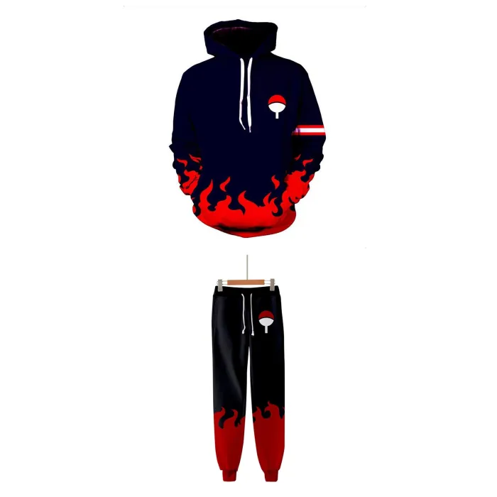 2Pcs/Set Naruto Anime Uchiha Clan Cosplay Adult Unisex 3D Printed Hoodie Sweatshirt Pullover And Pant
