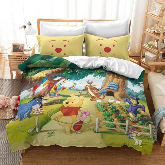 Cartoon Winnie The Pooh Kids Bedding Set Duvet Cover Bed Sheets Sets