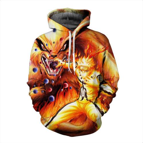 Naruto Anime Fire Kyuubi Kurama And Uzumaki Naruto Cosplay Adult Unisex 3D Printed Hoodie Sweatshirt Pullover