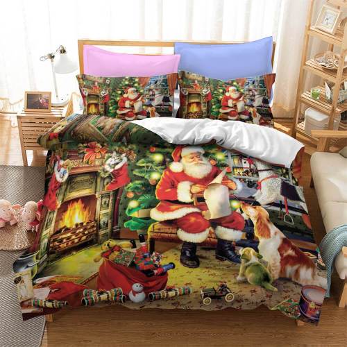 Father Christmas 3 Piece Bedding Set Quilt Duvet Cover Bed Sheets Sets