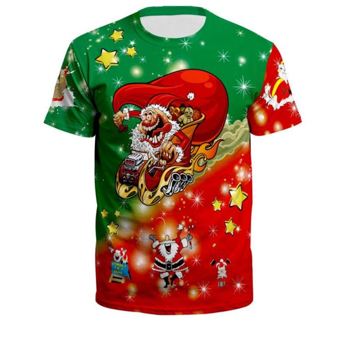 Ugly Christmas T-Shirt Santa Claus Printed Loose Pullover T-Shirt