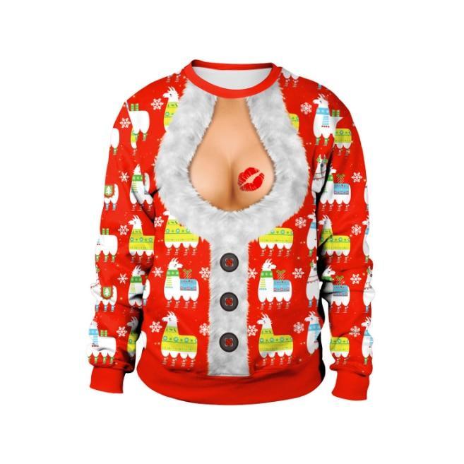 Listing Ugly Christmas Sweaters Stylish Unisex Santa Claus Novelty Sexy Red Retro Sweatshirt