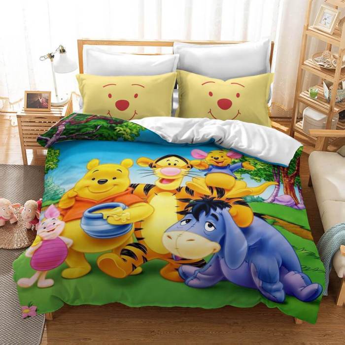 Cartoon Winnie The Pooh Kids Bedding Set Duvet Cover Bed Sheets Sets