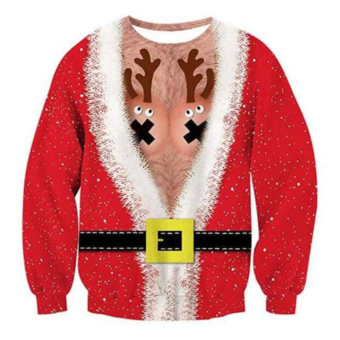 Unisex Men Women  Ugly Christmas Sweater For Holidays Santa Elf Christmas Funny Fake Hair Sweater Autumn Winter Blouses