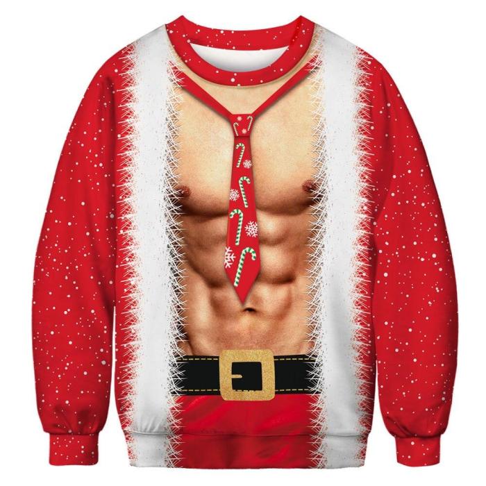 Unisex Men Women  Ugly Christmas Sweater For Holidays Santa Elf Christmas Funny Fake Hair Sweater Autumn Winter Blouses