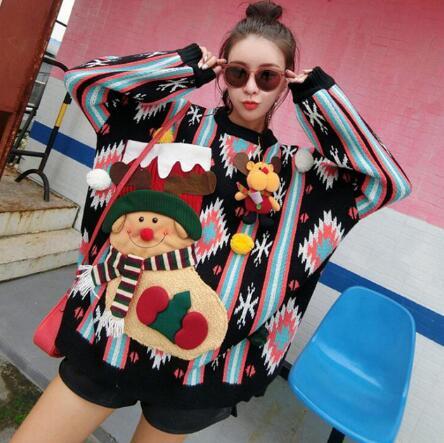 Ugly Christmas Sweaters Women'S Winter  Around The Neck Female Large Size Christmas Snowman Sweater Women Pullover
