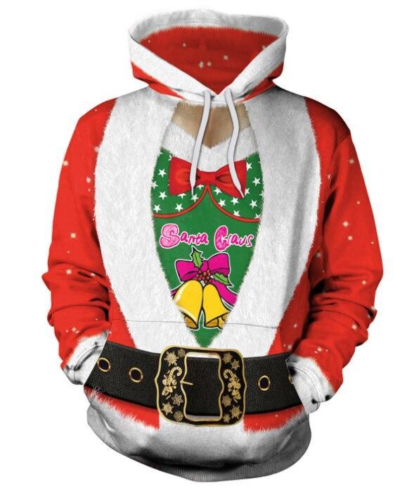 Ugly Christmas Sweater For Holidays Santa Elf Funny Fake Hair Hoodie