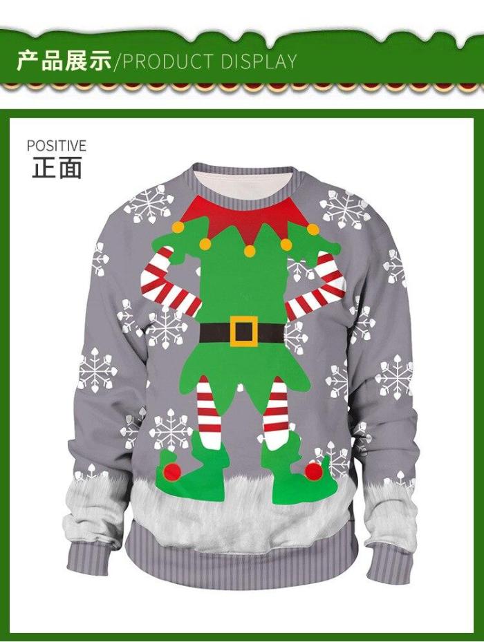 Ugly Christmas Sweater For Holidays Santa Elf Funny Fake Hair Sweatshirt Autumn Winter Blouses Clothing