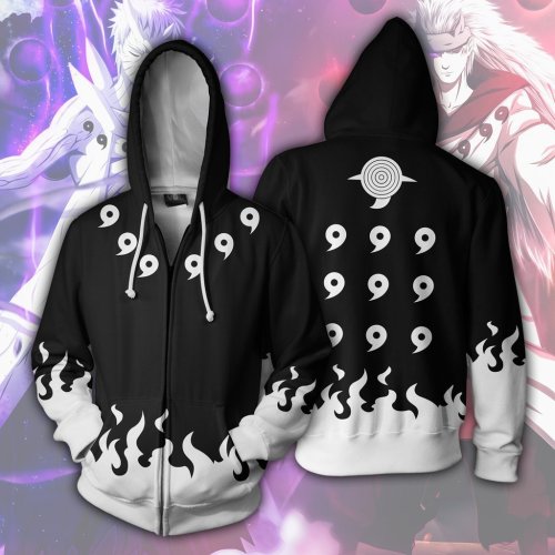 Naruto Anime Six Paths Black White Cosplay Adult Unisex 3D Printed Hoodie Sweatshirt Jacket With Zipper