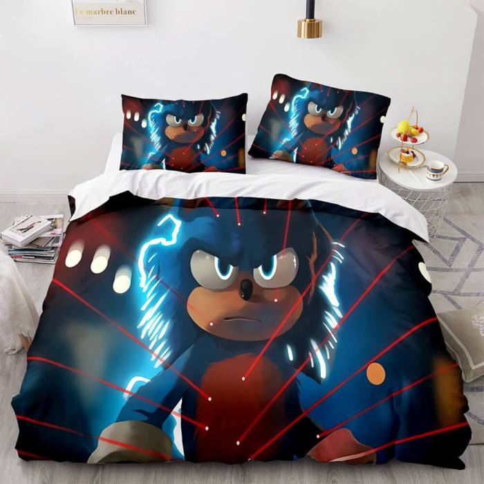 3 Piece Sonic The Hedgehog Bedding Set Duvet Cover Bed Sheets Sets