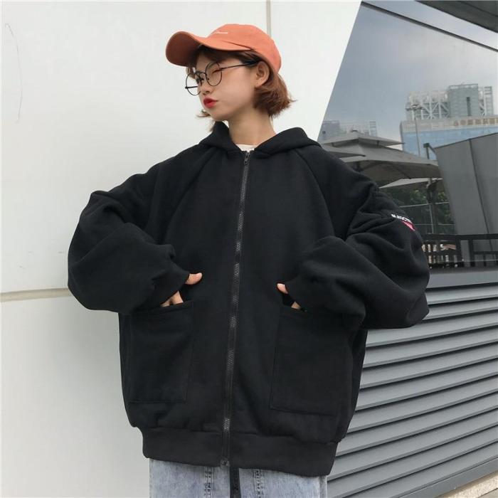 Plus Size Hoodies Women Harajuku Streetwear Kawaii Oversized Zip Up Sweatshirt Clothing Korean Style Long Sleeve Tops
