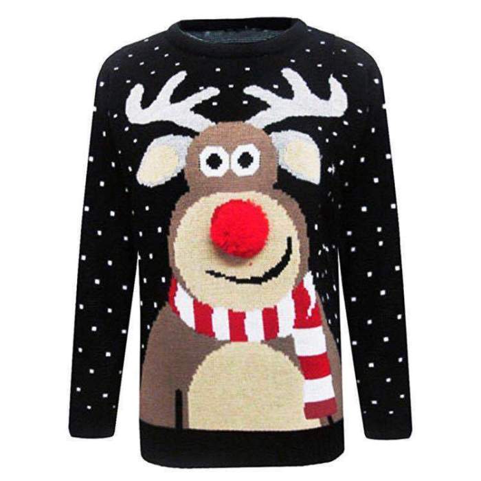 Women Ugly Christmas Sweater  Deer Knitted  Long Sleeve Jumper Tops O-Neck Christmas Santa Claus Blouse