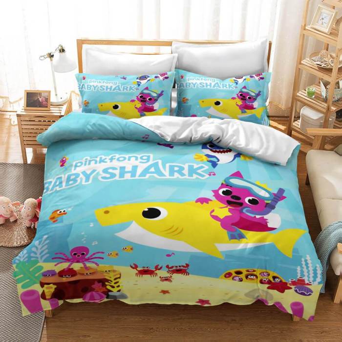Cartoon Baby Shark Bedding Set Kids Quilt Duvet Covers Bed Sheets Sets
