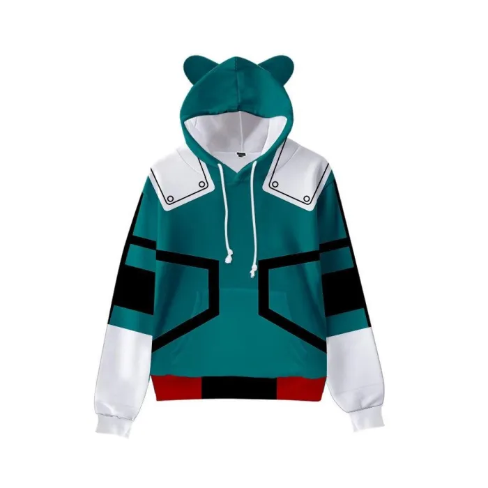 Kids My Hero Academy Anime Midoriya Izuku Deku Cosplay 3D Print Sweatshirts Jacket Hoodie With Ears