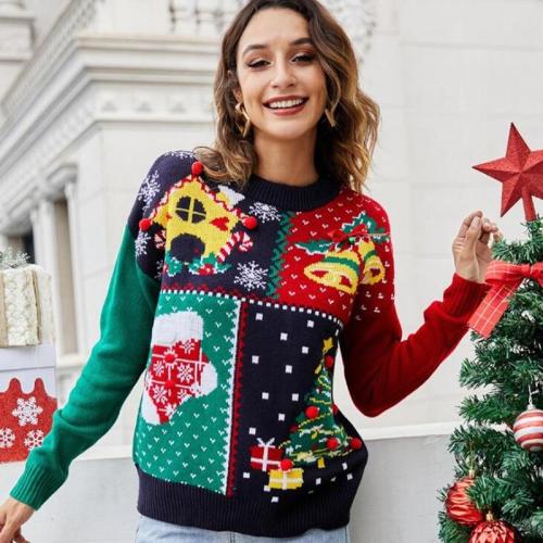 Women'S Snowflake Christmas Knitted Clothes Tree Long Sleeve Pullover Sweatshirt