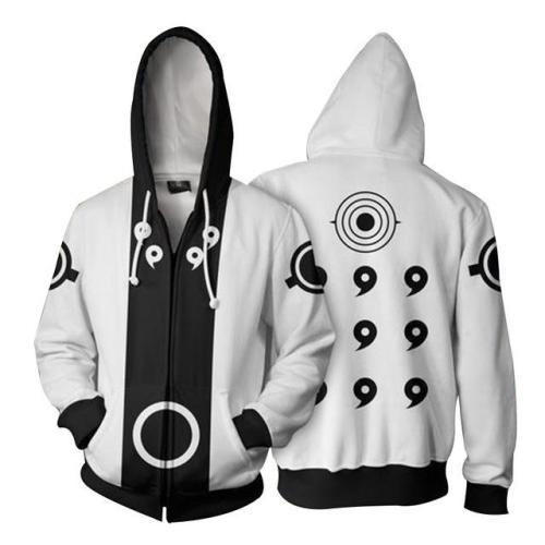 Naruto Anime Four Paths White Black Cosplay Adult Unisex 3D Printed Hoodie Sweatshirt Jacket With Zipper