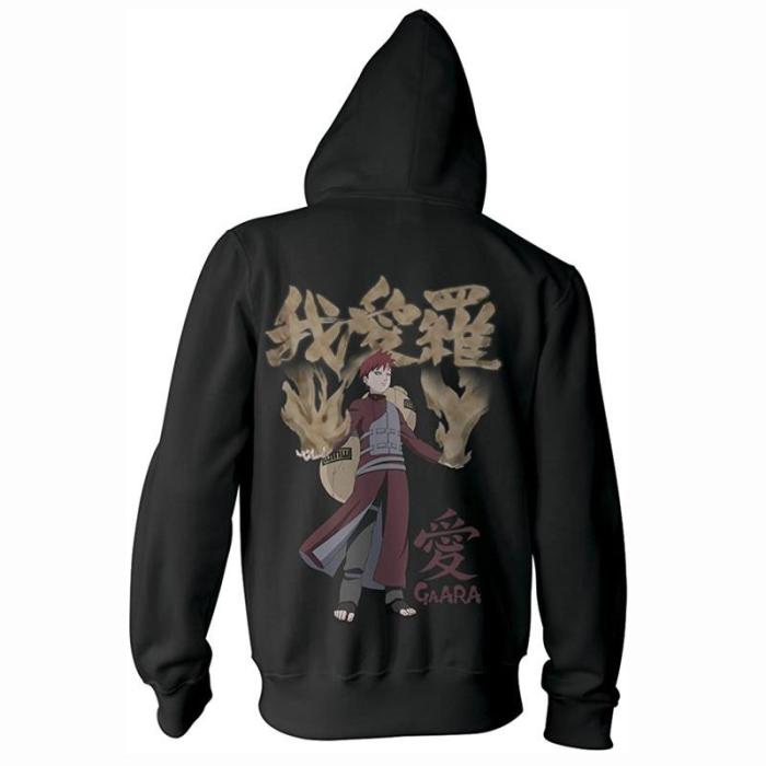 Naruto Anime Black Gaara Love Cool Cosplay Adult Unisex 3D Printed Hoodie Sweatshirt Jacket With Zipper