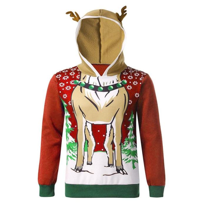 Christmas Sweater Elk Fawn Print Hoodie Long Sleeve Clothes Pullover Casual Blouse Sweaters