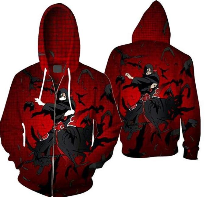 Naruto Anime Red Uchiha Itachi Hawk Cosplay Adult Unisex 3D Printed Hoodie Sweatshirt Jacket With Zipper