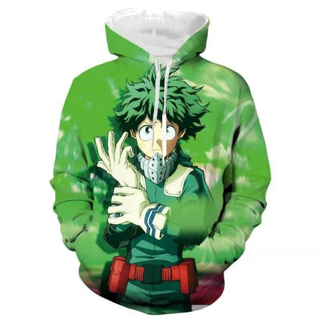 My Hero Academy Anime Green Midoriya Izuku Deku Cosplay Adult Unisex 3D Printed Hoodie Sweatshirt Pullover