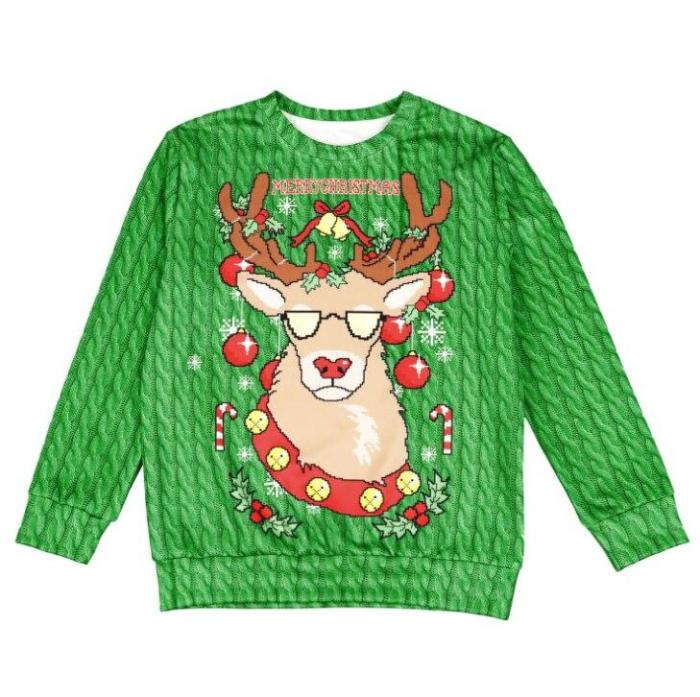 Kids Ugly Christmas Sweater 3D Alpaca Print Holiday Costume Long Sleeve Hoodie