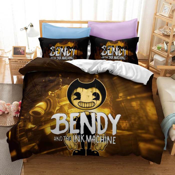 Bendy And The Ink Machine Kids Bedding Set Quilt Duvet Cover Bed Sheets