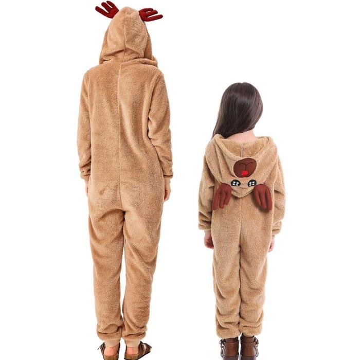 Christmas Clothes Children Adult Jumpsuits Onesie Cartoon Elk Animals Kids One Piece Cosplay Costume Women Festivals Party