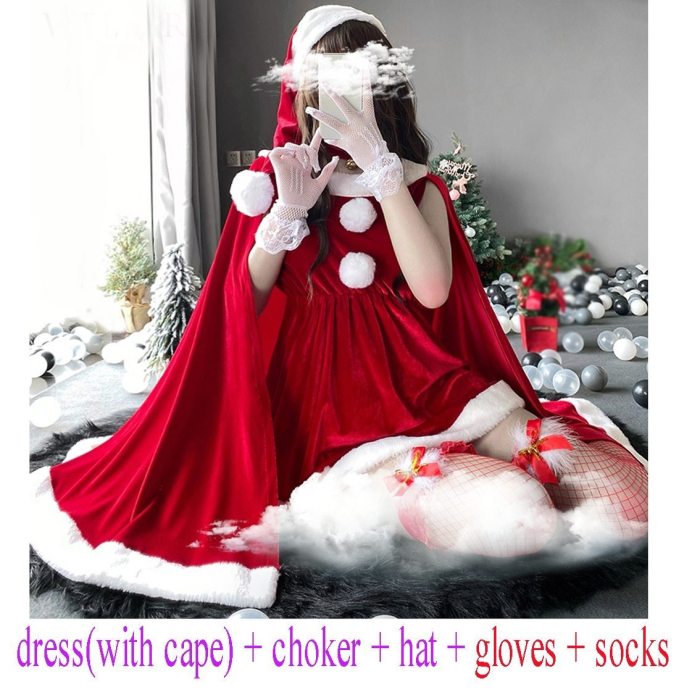 Women Christmas Xmas Party Sexy Lady Santa Claus Cosplay Costume Lingeries Winter Red Dress With Cape Maid Uniform