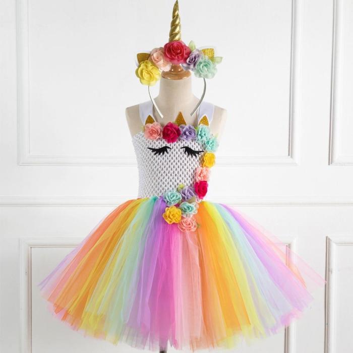 Unicorn Girls Summer Dress Kids Birthday Party Princess Costume For Halloween Christmas Children Ball Stage Clothing