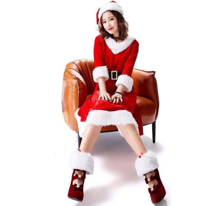 Adult Christmas Clothes Women Dress Cosplay Costume V-Neck Festivals Party  One Piece Dress Performance?Wear  Year'S Clothes
