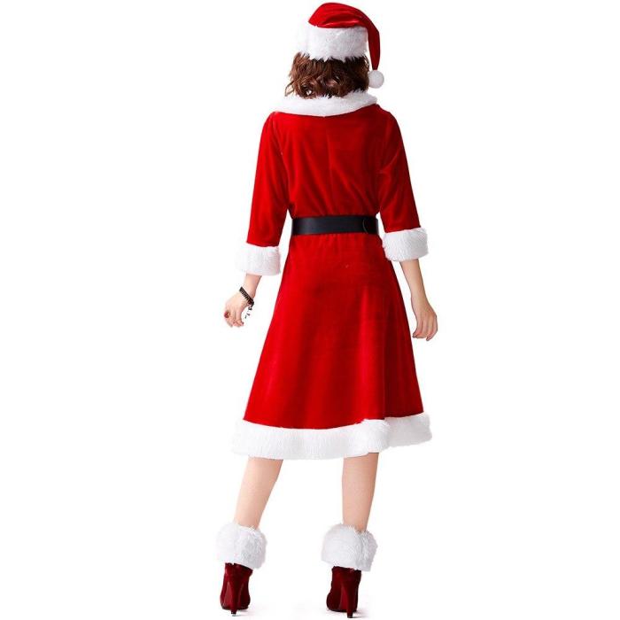 Adult Christmas Clothes Women Dress Cosplay Costume V-Neck Festivals Party  One Piece Dress Performance?Wear  Year'S Clothes