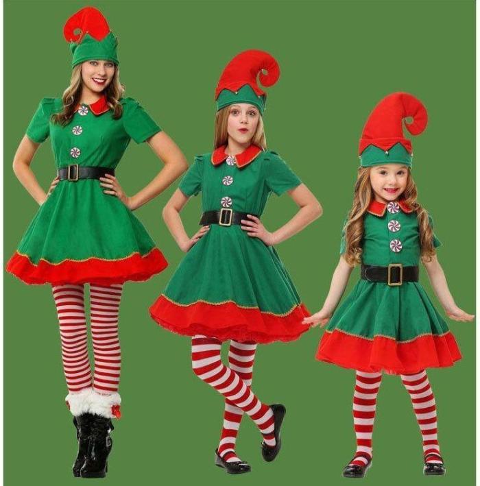 Family Children'S Christmas Elf Clothes For Boys Girls Mother Cosplay Clothes Parent-Child Suits Christmas Ball Costumes