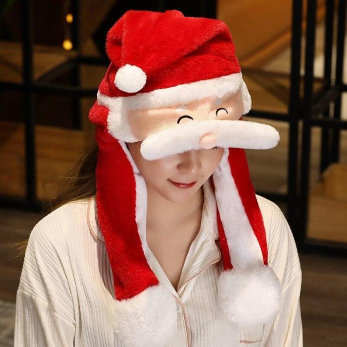 Year Thick Christmas Hat Santa Claus Cap Cartoon Elk Reindeer Headgear Ear-Moving Hats Adult Kids Christmas Gift