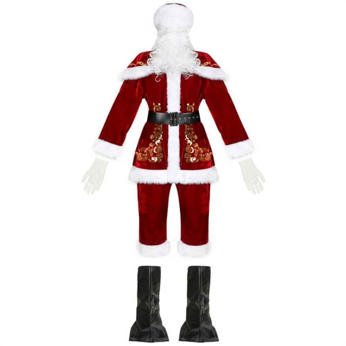 9Pcs/Set Xmas Santa Claus Suit Adult Christmas Cosplay Costume Red Deluxe Velvet Fancy Xmas Party Man Costume